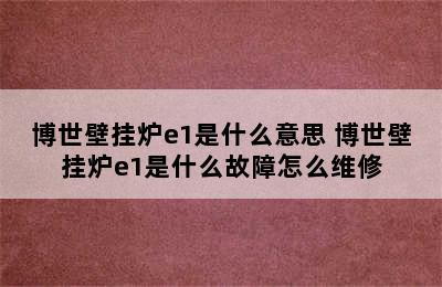 博世壁挂炉e1是什么意思 博世壁挂炉e1是什么故障怎么维修